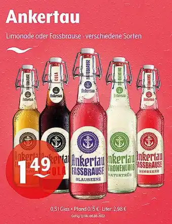 Getränke Hoffmann Ankertau Limonade oder Fassbrause 0,5 L Glas Angebot