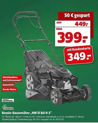 Hagebau Mr gardener benzin-rasenmäher „hw 51 ba h-3” Angebot