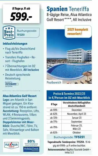 Lidl Reisen Spanien teneriffa Angebot