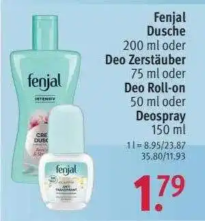 Rossmann Fenjal dusche 200 ml oder deo zerstäuber 75 ml oder roll-on 50 ml oder deospray 150 ml Angebot