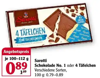 Globus Sarotti Schokolade No.1 oder 4 Täfelchen 100-112g Angebot