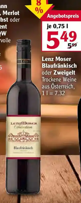 Globus Lenz Moser Blaufränkisch oder Zweigelt 0,75L Angebot