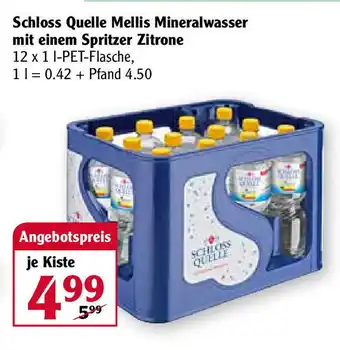 Globus Schloss Quelle Mellis Mineralwasser mit einem Spritzer Zitrone 12x1L Angebot