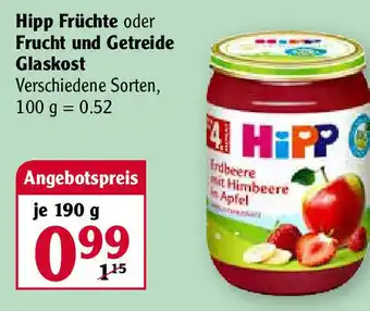 Globus Hipp Früchte oder Frucht und Getreide Glaskost 190g Angebot