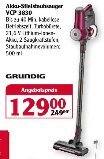 Globus Grundig Akku Stielstaubsauger VCP 3830 Angebot