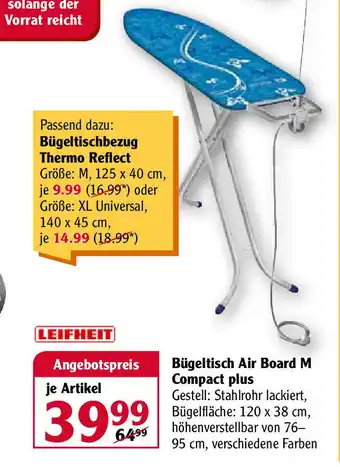 Globus Leifheit Bügeltisch Air Board M Compact plus Angebot