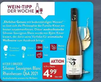 Aldi Nord Kitzer 3 brüder silvaner sauvignon blanc rheinhessen qba 2021 Angebot