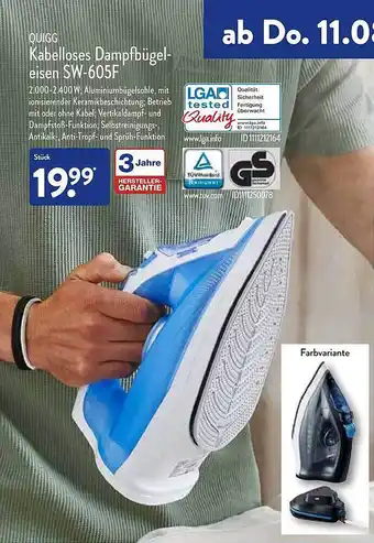 Aldi Nord Quigg kabelloses dampfbügeleisen sw-605f Angebot