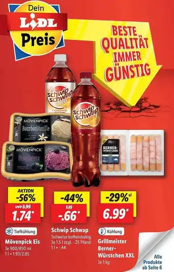 Lidl Mövenpick eis, schwip schwap, grillmeister berner-würstchen xxl Angebot