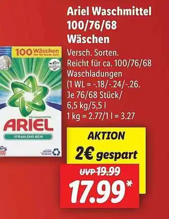 Lidl Ariel waschmittel 100-76-68 wäschen Angebot