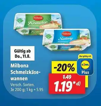 Lidl Milbona schmelzkäse-wannen Angebot