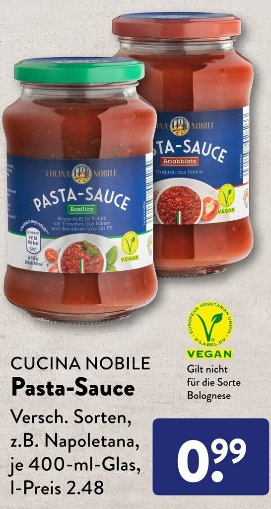 Cucina Nobile Pasta Sauce 400 ml Glas Angebot bei Aldi Süd
