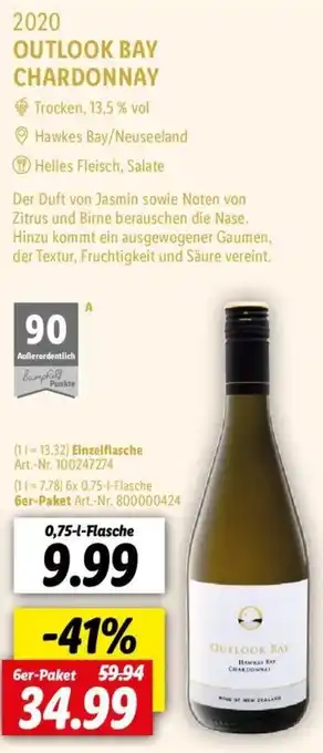 Lidl 2020 Outlook Bay Chardonnay 0,75 L Flasche Angebot