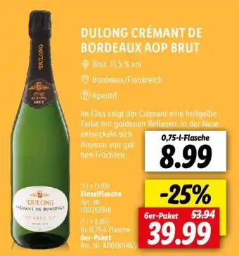 Lidl Dulong Crémant de Bordeaux AOP Brut 0,75 L Flasche Angebot