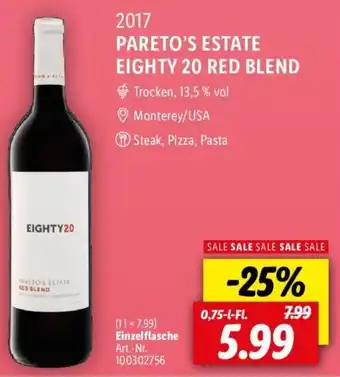 Lidl 2017 Pareto's Estate Eight 20 Red Blend 0,75 L-Fl. Angebot