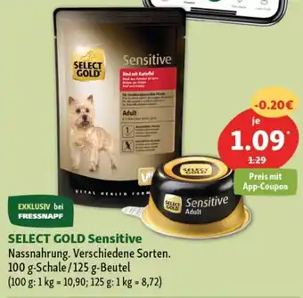 Fressnapf Select Gold Sensitive Nassnahrung 100 g Schale/125 g Beutel Angebot