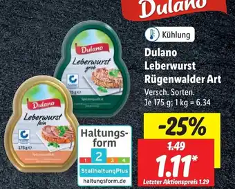 Lidl Dulano Leberwurst Rugenwalder Art 175g Angebot