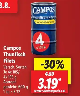 Lidl Campos Thunfisch Filets 4*185/4*195g Angebot