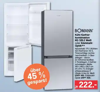 Famila Nord West Bomann Kühl Gefrierkombination KG 320.2 Weiß oder Edelstahl Optik Angebot