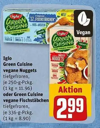 REWE Iglo green cuisine vegane nuggets oder fischstäbchen Angebot