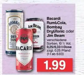 Famila Nord West Bacardi rum&cola, bombay dry&tonic oder jim beam Angebot