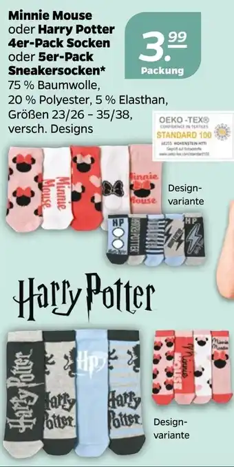 NETTO Minnie Mouse oder Harry Potter 4er Pack Socken oder 5er Pack Sneakersocken Angebot