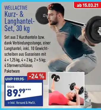 Aldi Nord Wellactive Kurz & Langhantel Set,30 kg Angebot