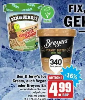 Hit Ben & Jerry's ICe Cream, auch Vegan oder Breyers Eis 465ml Becher Angebot