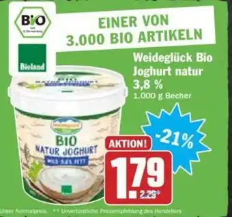 Hit Weideglück Bio Joghurt natur 1000g Becher Angebot