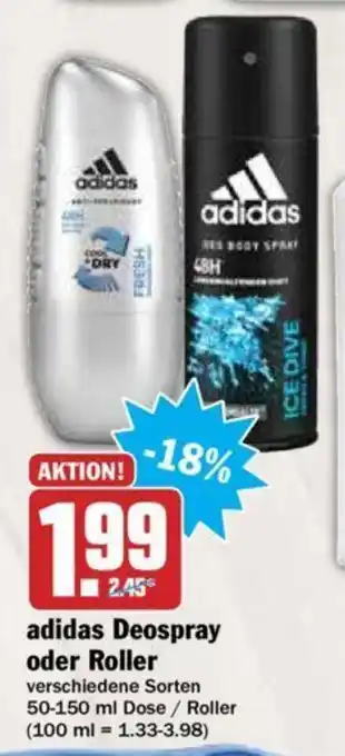 Hit Adidas Deospray oder Roller 50-150ml Angebot