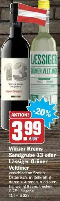 Hit Winzer Krems Sandgrube 13 oder Lässiger Grüner Veltliner 0.75L Angebot