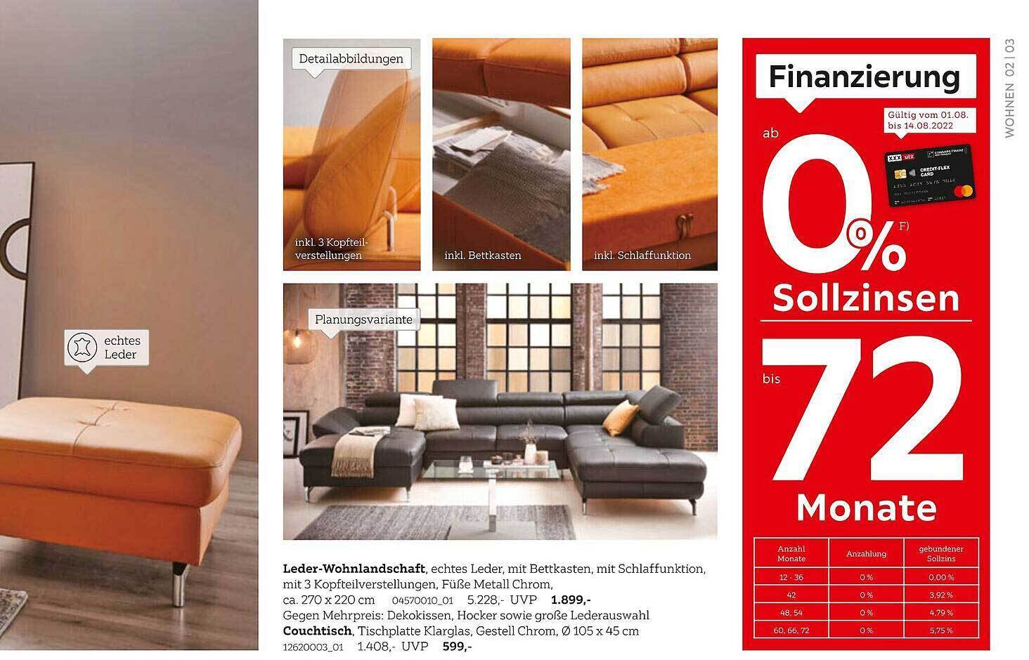 Lederwohnlandschaft couchtisch Angebot bei XXXLutz