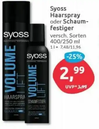 Budni Syoss Haarspray oder Schaumfestiger 400/250ml Angebot