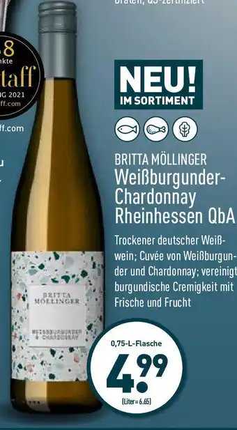 Aldi Nord Britta Möllinger Weißburgunder Chardonnay Rheinhesen QbA 0,75 L Angebot