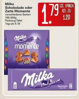 WEZ Milka Schokolade Oder Zarte Momente 159/300g Angebot