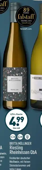 Aldi Nord Britta Möllinger Riesling Rheinhessen QbA 0,75L Angebot