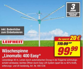 toom Baumarkt Leifheit Wäschespinne ,,Linomatic 400 Easy" Angebot