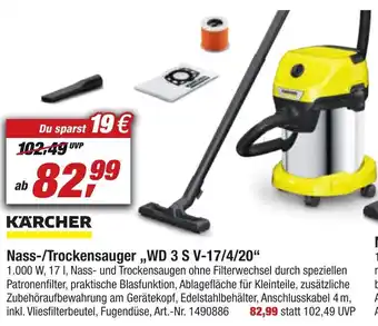 toom Baumarkt Kärcher Nass/Trockensauger ,,WD 3 S V-17/4/20" Angebot