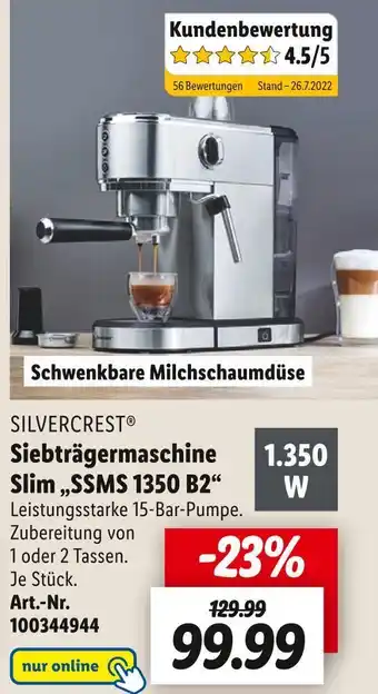 Lidl Silvercrest siebträgermaschine slim „ssms 1350 b2“ Angebot