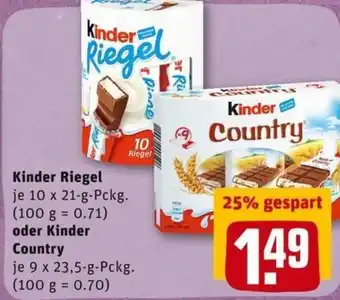 REWE City Kinder Riegel 10 x 21g oder Kinder Country 9 x 23,5g Angebot