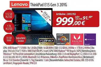 ACom PC Lenovo thinkpad e15 gen 3 20yg Angebot