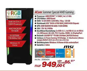 ACom PC Acom sommer special amd gaming Angebot