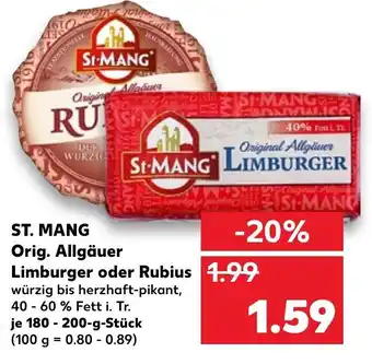 Kaufland St. Mang Original Allgäuer Limburger 200g oder Rubius 180-200g Angebot