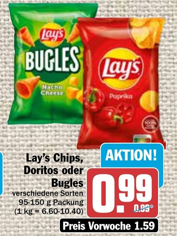 Lays Chips, Doritos o. Bugles 95150g Angebot bei Hit