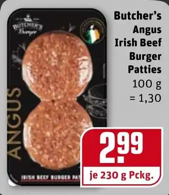 REWE Butcher's Angus Irish Beef Burger Patties 230g Angebot