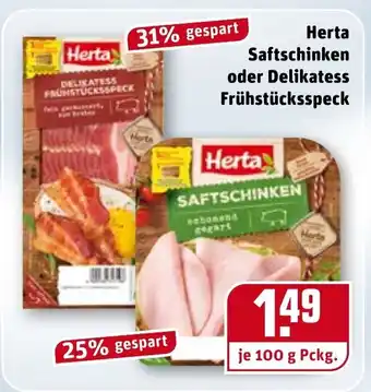 REWE Herta Saftschinken oder Delikatess Frühstücksspeck 100g Angebot