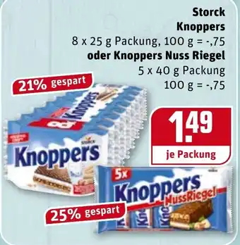 REWE Storck Knoppers 8x25g oder Knoppers Nuss Riegel 5x40g Angebot