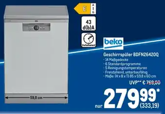 METRO Beko Geschirrspüler BDFN26420Q Angebot