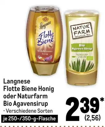 METRO Langnese Flotte Biene Honig oder Naturfarm Bio Agavensirup 250/350 g Flasche Angebot