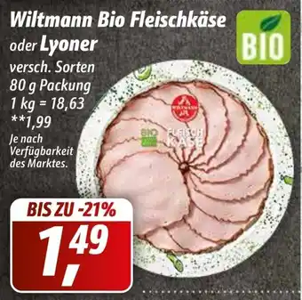 Simmel Wiltmann Bio Fleischkäse oder Lyoner 80 g Packung Angebot